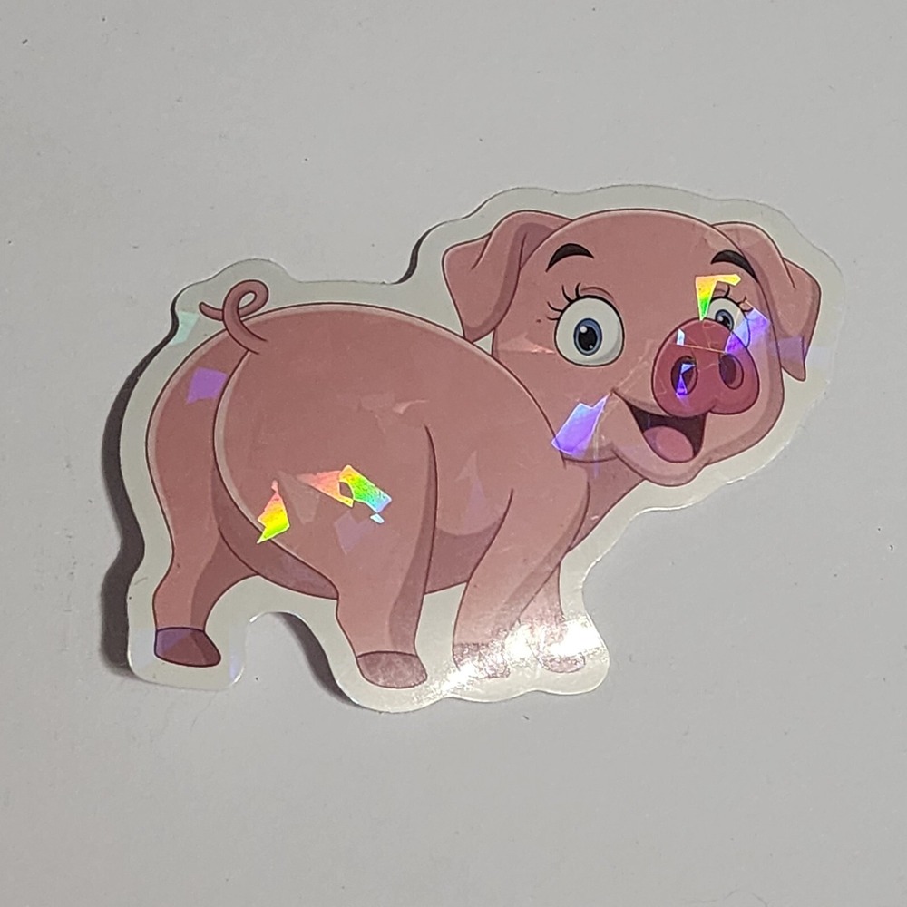 Pink Pig Cartoon Sticker Decal Shiny Holographic 3 Inch Unbranded NEW